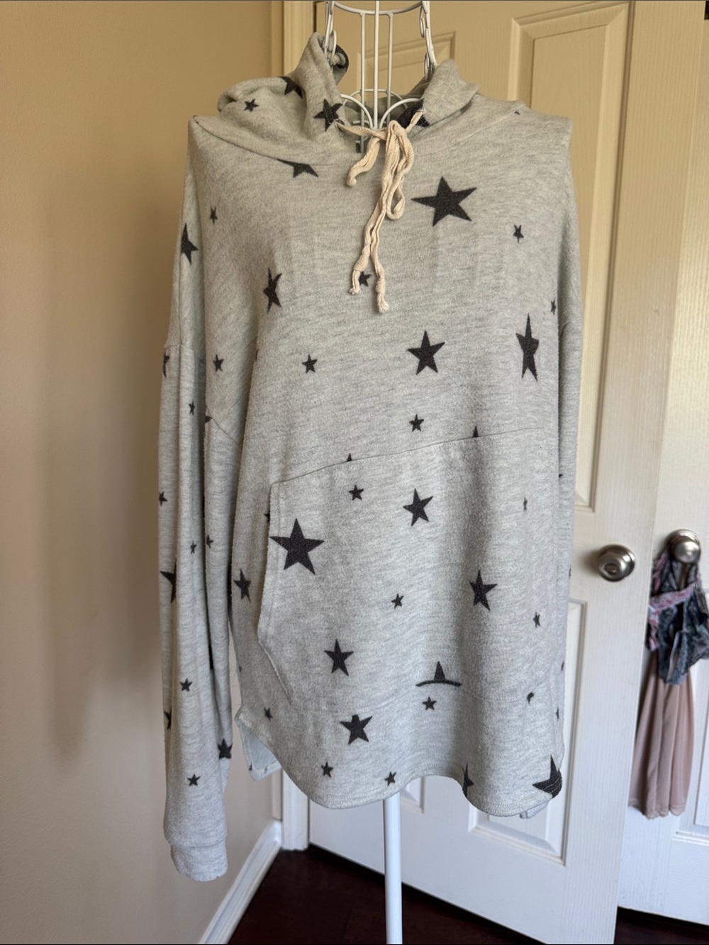 Envy Gray Star Print Hoodie Sweatshirt